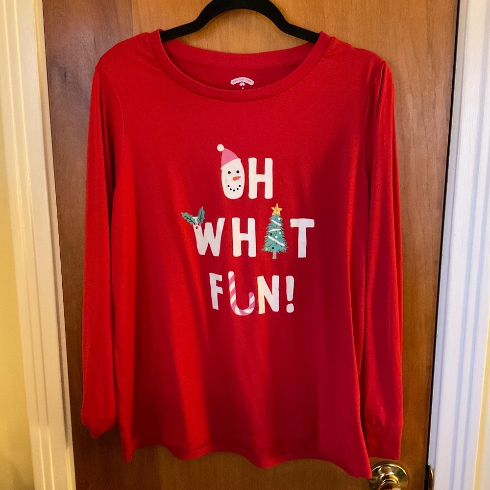 Holiday Time Christmas Women's Top Red Long Sleeve Sz M Polyester Spandex